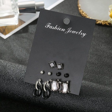 Aretes set crystal fashion black simple creativo regalo de cumpleaños combinación pendientes venta al por mayor joyería de moda's discount tags