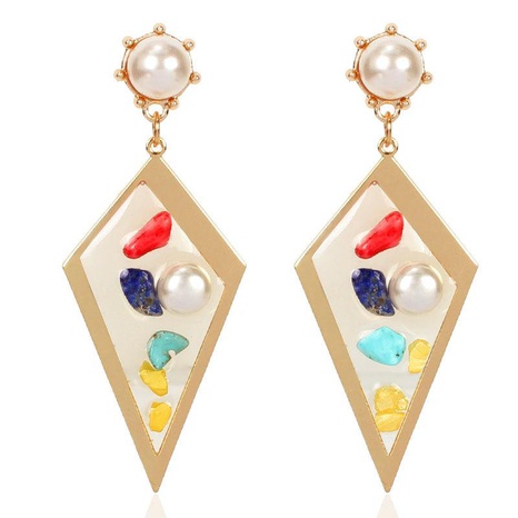 Creative transparent resin studded pearl color stone earrings geometric irregular earrings's discount tags