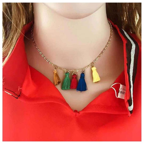 Bohemian personality fashion mixed color plush tassel necklace women's discount tags