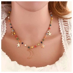 Simple personality star colored rice beads moon pendant necklace women