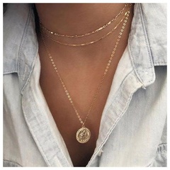 Personality metal disc portrait coin pendant multilayer clavicle chain women