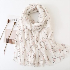 Cotton linen scarf white magpie with sequins spring and summer wild long scarf summer sun shawl