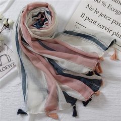 Cotton and linen scarf spring and autumn thin vertical stripes hit color fashion wild Korean version of the art style seaside holiday sunscreen scarf