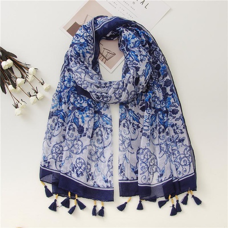 Long cotton and linen beaded scarf spring and autumn Korean sunscreen winter wild shawl women's discount tags