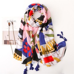 Scarf women spring and autumn cotton and linen feel colorful tropical plants long wild shawl