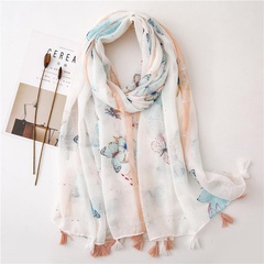 Spring, summer and autumn new butterfly sequin printed cotton and linen air conditioning sun shawl