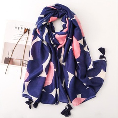 Cotton and linen wave dot scarf women spring and autumn wild navy blue circle long shawl dual-use scarf