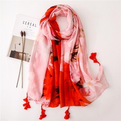 Women's cotton and linen feel ink painting smudge scarf gradient sunscreen shawl