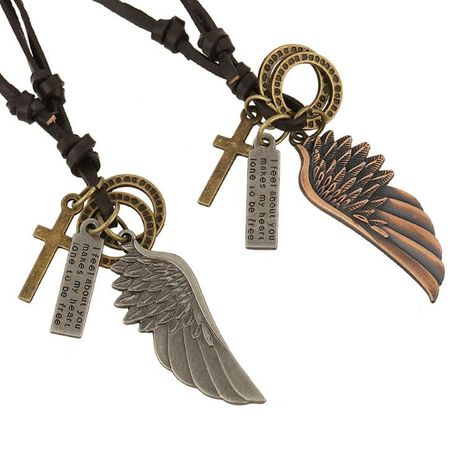 Angel Wing Genuine Leather Necklace Hot Leather Necklace Popular Necklace Wholesale NHPK182384's discount tags