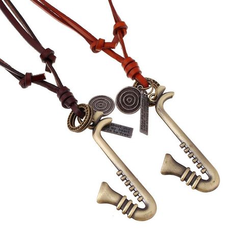 Vintage cowhide rope alloy musical instrument cowhide necklace sweater chain long money chain fashion wild jewelry NHPK182406's discount tags