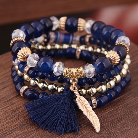 Perles acryliques simples et colorées pendentif feuille à franges multicouche bracelet de mode NHSC181207's discount tags
