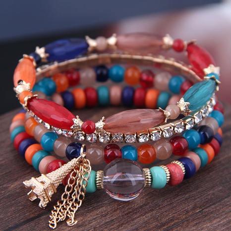 Pulsera de perlas de acrílico colorido salvaje simple torre de perlas con flecos pulsera de temperamento de moda multicapa's discount tags