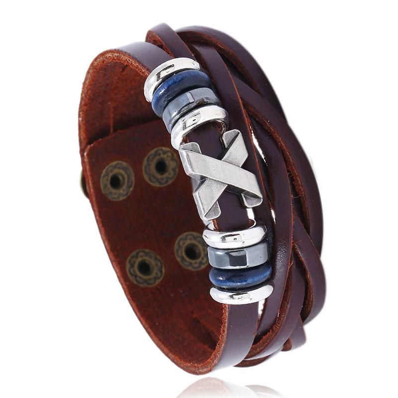 Mens Bracelet Alloy Wide Leather Genuine Leather Jewelry Simple Fashion Jewellery