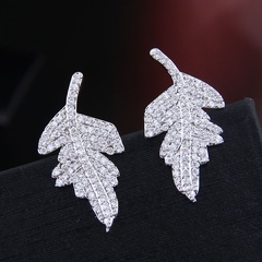 Fashion female earrings copper micro inlaid zircon leaf temperament ladies earrings