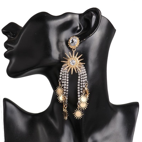 New European stud claw chain diamond tassel starry earrings women's discount tags