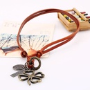 Vintage leather rope necklace womens long sweater chain alloy grass cowhide necklacepicture8