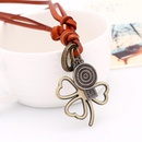 Vintage leather rope necklace womens long sweater chain alloy grass cowhide necklacepicture9