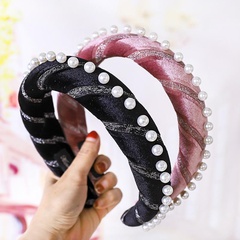 Korean new style velvet sponge pearl hair hoop headband solid color fabric hair accessories NHDM182686