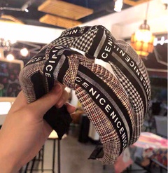 Korean style hair accessories Korean version of the wild plaid fabric knotted twisted wide side hair hoop