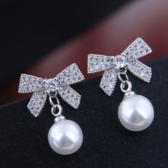 10737 exquisite Korean fashion sweet OL flash diamond bow pearl personality temperament earrings