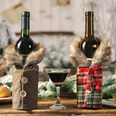 19 years Christmas new table wine bottle decoration striped plaid skirt wine bottle set wine set's discount tags