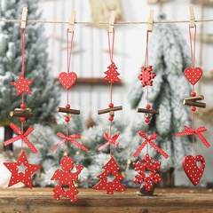 Christmas new red polka dot wooden pendant five-star Christmas tree creative pendant bow love pendant