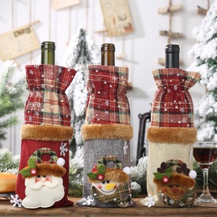 Nuevas decoraciones navideñas botella de vino cubierta saco a cuadros botella de vino decoración vino botella de champán bolsa