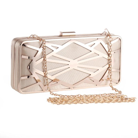 Fashion dinner bag metal hollow women's clutch bag polyester small square bag hard shell chain bag's discount tags