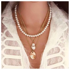 Pendant necklace female retro exaggerated personality shaped imitation pearl alloy
