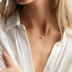 Simple pearl necklace female stainless steel gold-plated clavicle chain necklace 316L jewelry