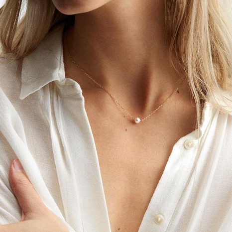Collar de perlas simple collar de cadena de clavícula chapado en oro de acero inoxidable femenino joyería 316L's discount tags