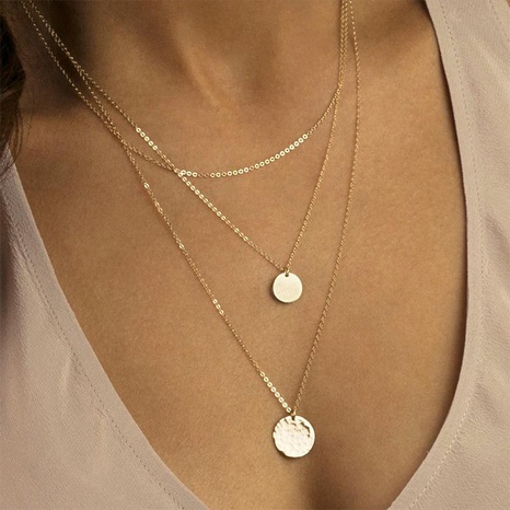 Multi-layer stainless steel necklace female geometric round pendant 316L jewelry's discount tags