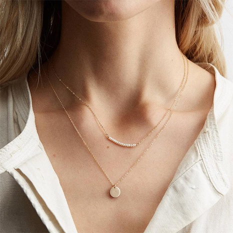 316L joyería simple doble collar de perlas collar de acero inoxidable cadena de clavícula chapada en oro's discount tags