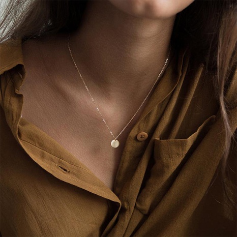 316L new simple stainless steel geometric round pendant female short gold-plated accessories necklace's discount tags