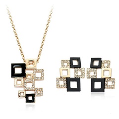 New fashion cube retro crystal necklace earrings jewelry set ornament