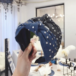 New hair accessories denim fabric hot drilling super flash knot knotting widebrimmed headband femalepicture1