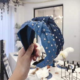 New hair accessories denim fabric hot drilling super flash knot knotting widebrimmed headband femalepicture3