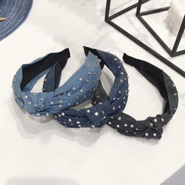 New hair accessories denim fabric hot drilling super flash knot knotting widebrimmed headband femalepicture4