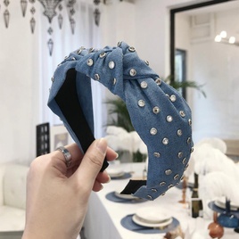 New hair accessories denim fabric hot drilling super flash knot knotting widebrimmed headband femalepicture6