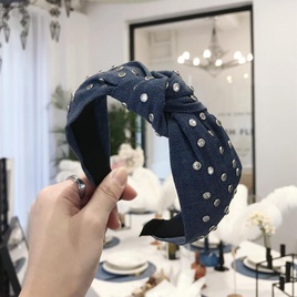 New hair accessories denim fabric hot drilling super flash knot knotting widebrimmed headband femalepicture7