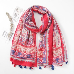 Bohemian ethnic wind cashew flower tassel dual-use large shawl cotton scarf