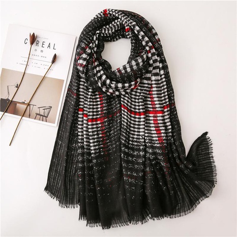 Women's spring and summer black gradient plaid scarf contrast color travel scarf decorative silk scarf shawl's discount tags