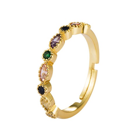 Micro-inlaid zircon rainbow ring female ins wind copper plated 18K gold open ring's discount tags