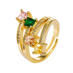 Micro-inlaid zircon rainbow ring fashion influx men and women ins copper plated 18K ring