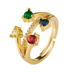 European and American popular creative ring female copper inlaid color zircon opening ring