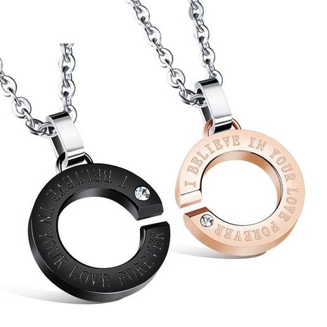 Fashion couple titanium steel necklace boutique circle diamond pendant NHOP176018's discount tags