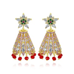 Earrings ethnic style zircon color wind chimes tassel retro palace style luxury earrings