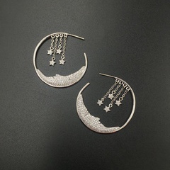 S925 silver pin micro-inlaid zircon luxury stars tassel earrings moon creative circle earrings