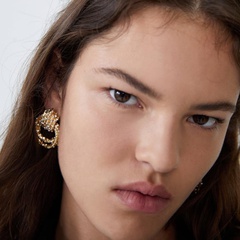 New geometric alloy diamond stud earrings double ring earrings female