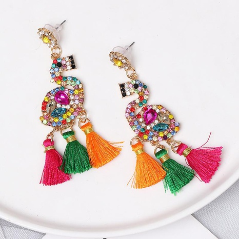 Flamingo earrings tassel long section with diamonds women's earrings female earrings's discount tags